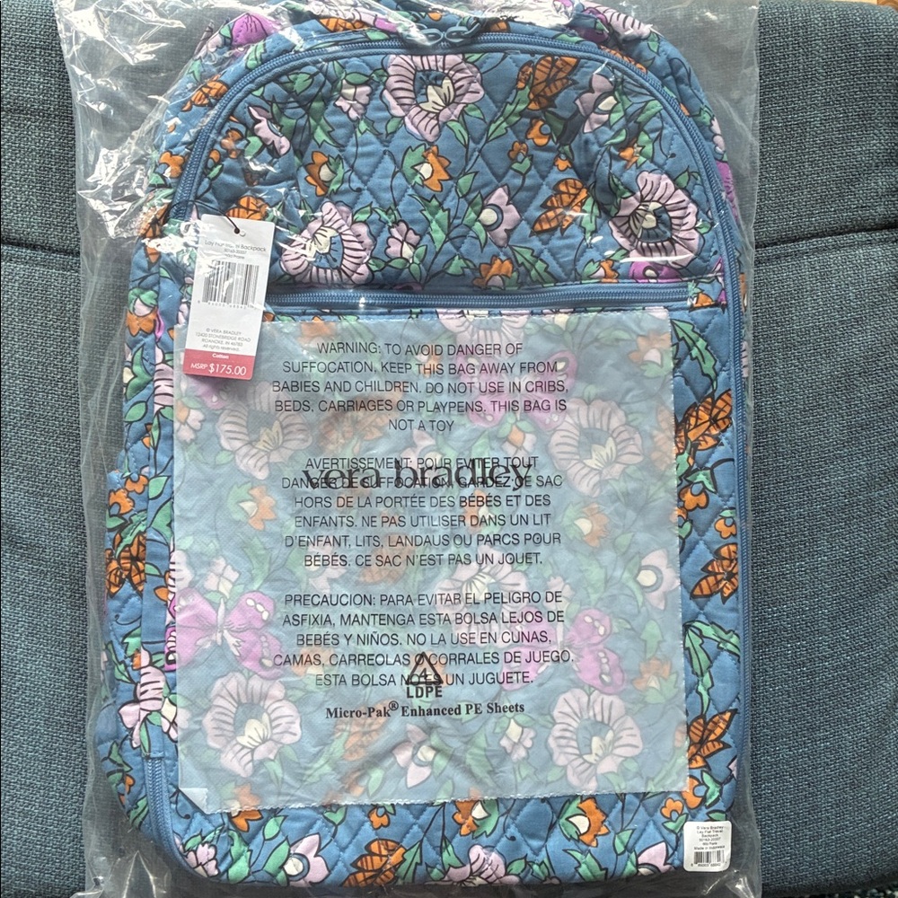 Vera Bradley Cotton Lay Flat Travel Backpack Wild Prairie